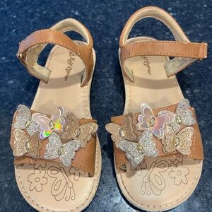 Self Esteem Tan Glitter Butterfly Kids Sandals Size 11